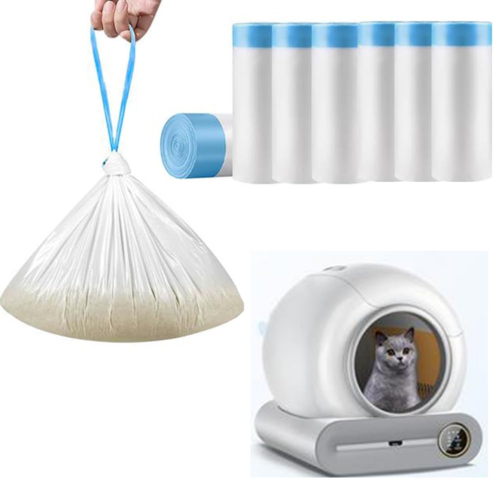 Self-Cleaning Cat Litter Box, Litter Bags With Drawstring Handles,Waste Drawer Liners Bags Replacement Compatible, Scratch Resistant Durable, Suit For Automatic Litters Trays(8 Rolls 120 Count)