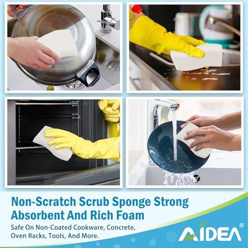 Image of AIDEA Non-Scratch Scrub Sponge-6Count, Sponges Kitchen, Natural Sponge for Non-Stick Cookware, Cellulose Sponges for Dishes, Cleaning Power for Kitchen, Bathroom, Household
