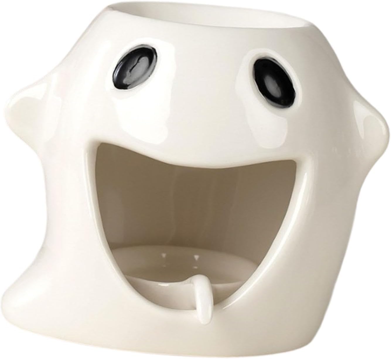 Ceramic Essential Oil Burner with a Candle Tray Halloween Candle Holder Ceramic Tabletop Ornament for Halloween Bedroom Office Decor - White