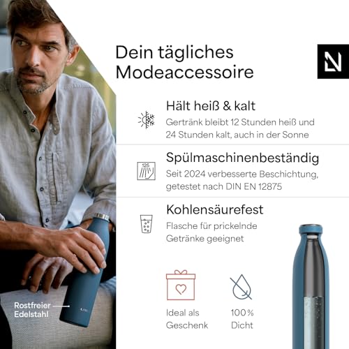 LARS NYSØM Trinkflasche 750ml - Trinkflasche Edelstahl - Thermosflasche – Ansicht 2