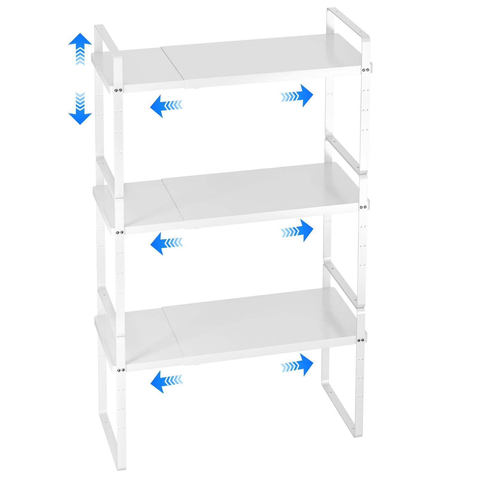 Erweiterbarer Schrank-Organizer, stapelbare Küche, Speisekammer, Theke, Aufbewahrung, verstellbarer Schrankständer, Gewürz-Organisation, 36,3 kg, strapazierfähig, Weiß, 3 Stück