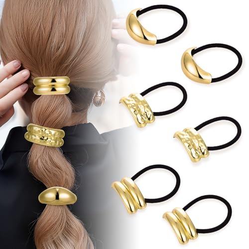 6 gomas doradas para el pelo para mujer, lazos de metal para el pelo, joyas para el cabello para mujeres, bandas de goma elásticas para el cabello, accesorios dorados para el cabello