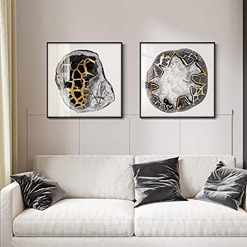 Art mural abstrait moderne haut de gamme, peintures sur toile dorée et noire 70x70cm style scandinave