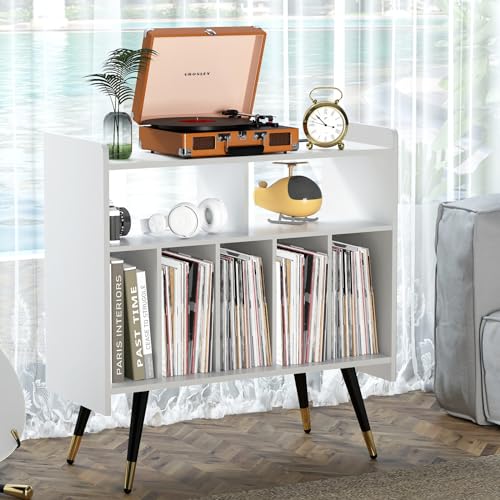 scolyk Large Record Player Stand, Vinyl Record Storage Cabinet with Power Outlet, Record Player Table Holds up to 350 Albums, End Table Turntable Stand with Wood Legs for Living Room, SK-301A-FBM103 by scolyk - Image 3