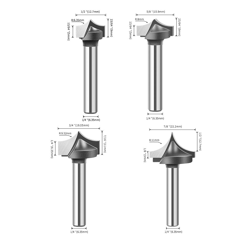 4 stücke 6mm 1/4 zoll Schaft Vhm Runde Spitze Cut Runde Nase Bits Shaker Schneider Tools holz Fräser for Holz(4Pcs 6.35mm Shank)