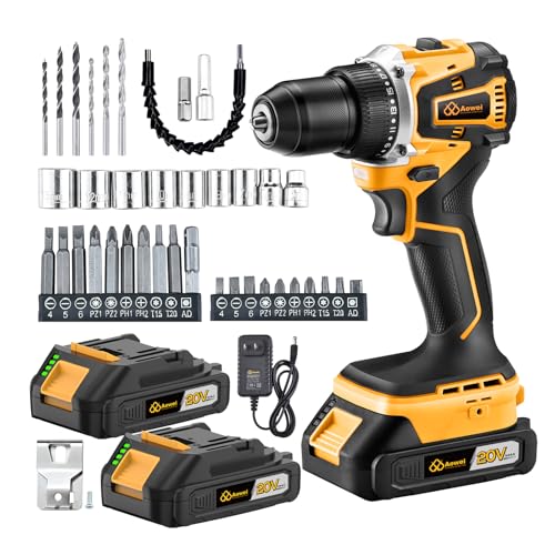 Image of Aowei Cordless Drill Set/Driver, 20V Electric Power Drill With Battery And Charger, 40N Torque, 20+1 Settings, 2 Batteries,3/8-Inch Keyless Chuck, Driver Bits Kit, LED Light