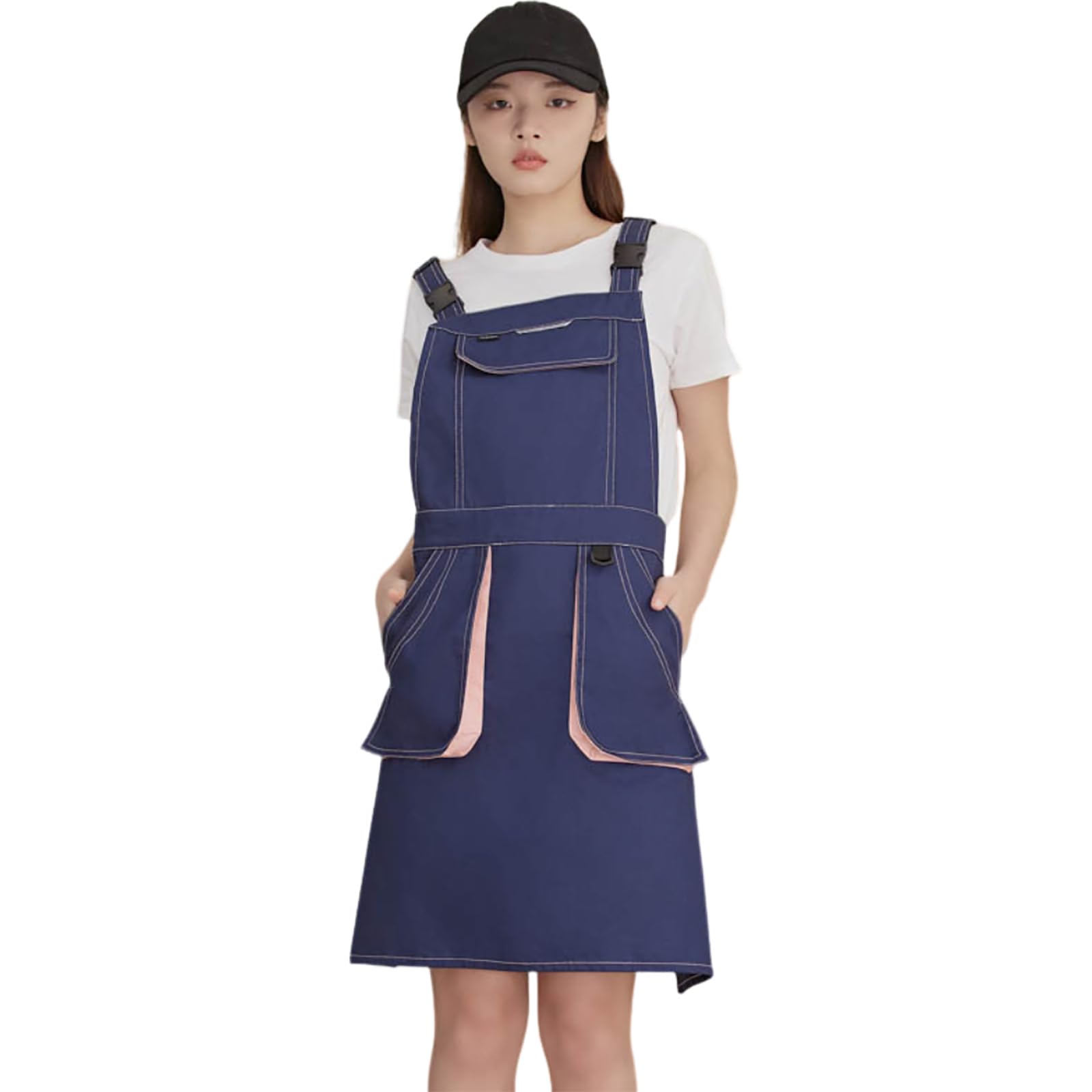 Delantales De Trabajo para Hombres Y Mujeres, Delantales De Algodón, Espalda Cruzada Ajustable con Bolsillos,One Size,Blue
