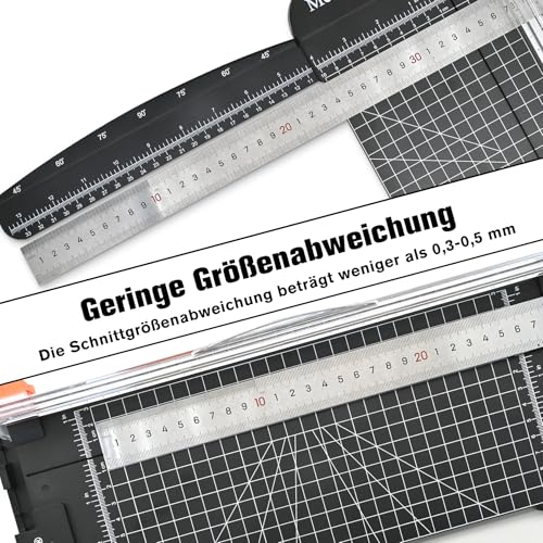 Meafeng® Papierschneider A4 mit 2 Klingen Papier Schneidemaschine Schneidegerät Papier Cutter mit Automatischer Sicherheit Schutz und Verlängerungslineal, Fotos, Coupons und Etiketten (Schwarz)