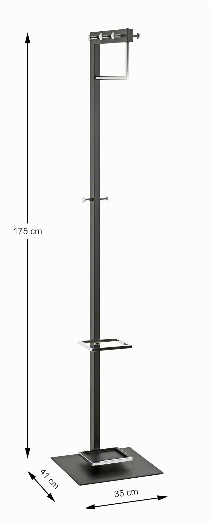 HAKU Garderobenständer Chrom, schwarz, Metall Mantelständer - Maße: B 35 x H 175 x T 41 cm, Style: Modern