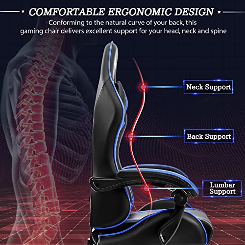 Gaming Chair With Massage And Led Rgb Lights Ergonomic Computer Chair With Footrest High Back Video Game Chair With Adjustable Lumbar Support Linkage Armrest Blue And Black #TOP5