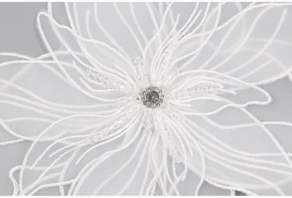 2Pcs Multi-Layer Flower Applique, White Black Lace Beads Organza Flower Sewing On Patches for Wedding Bride Dress Clothes Repairing Decorating DIY Sewing Craft
