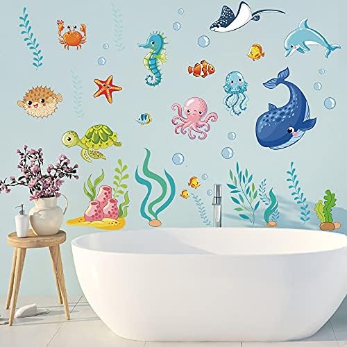 Runtoo Under The Sea Wall Decals Fish Underwater Wall Stickers for Kids Bedroom Nursery Bathroom Adventure Wall Décor