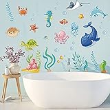 Runtoo Under The Sea Wall Decals Fish Underwater Wall Stickers for Kids Bedroom Nursery Bathroom Adventure Wall Décor