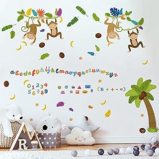 WALPLUS 120 Pieces Educational Forest Wall Stickers Mural Art Vinyl Nursery Decorations for Living Room Kids Bedroom Decors Home Removable DIY Wall Decals Hotels Cafe Office Decors
