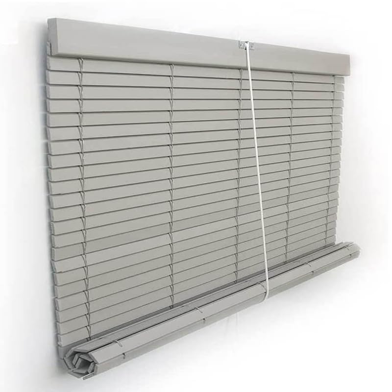 Persiana Alicantina Enrollable A Medida de Madera Color Gris | Freno y Polea Metálicos | PERTONI TENDE (Ancho 120cm X 210cm Largo)