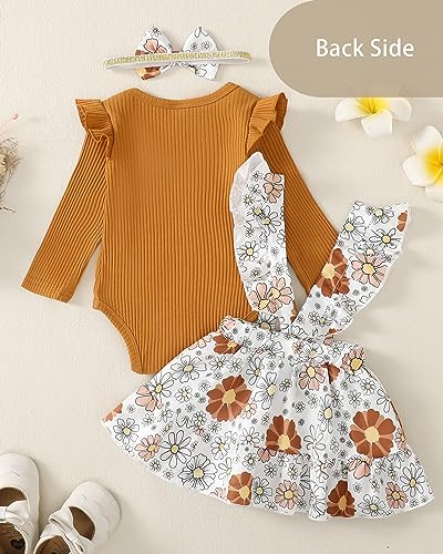 Image of Newborn Baby Girl Clothes Toddler Long Sleeve Ruffle Romper Top Infant Skirt Set Little Girl Overall Dress