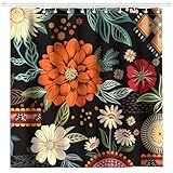 Arquiel Duschvorhang Große Boho Blumen Waschbar 182X182 cm Polyester Badezimmervorhang Dekor für Bad Dusche Badezimmer Mit 12 Ösen & Ringen