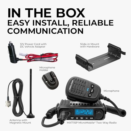 Image of Midland MXT115P PRO MicroMobile GMRS Two-Way Radio - 15-Watt Mobile Radio with IP67 Waterproof Design, NOAA Weather Radio, Intercom & PA Capability, Magnetic Mount Antenna, Vehicle GMRS Radio