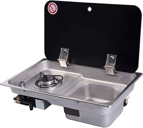 Miniatura 7 de Estufa de gas de 2 quemadores con tapa de vidrio para barco, caravana, caravana, cámper, portátil, 2 quemadores, estufa de gas LPG, encimera de gas,