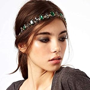 Jovono Vintage Crystal Head Chain Gold Rhinestone Headband Gemstone Hair Accessories for Women