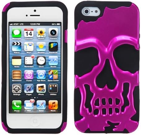 My8 Hot Pink Plating/Black iphone 5 Case 2 in 1 Hybrid Unique Cool Punk Skullcap Case Protector Cover for Apple iPhone 5 5G 5th