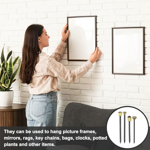 Image of uxcell 120Pcs Picture Hanging Nails, 4 Sizes Iron Decorative Hangers Reusable Hardware Tool for Hanging Pictures Mirrors Baskets, Gold & Black
