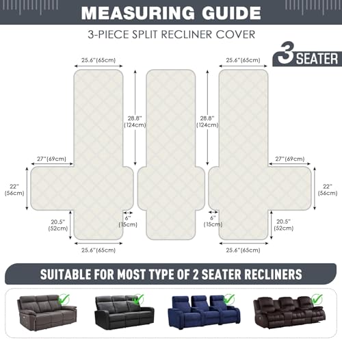 Taococo Waterproof Recliner Sofa Cover Couch Cover For Reclining Couch 3 Seat Non-Slip Split Sofa Slipcover 3-Pieces With Straps thumb #4