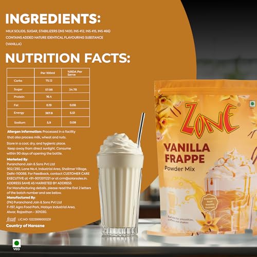 Image of Zone Vanilla Frappe Powder | Premium Cafe-Style Frappe Base for Cold Coffees, Milkshakes, Frappes, Iced Coffees & Desserts | Smooth & Creamy Instant Frappe Premix Powder | 1kg Pack - More Servings, Perfect For Cafe Restaurants & Professional Use