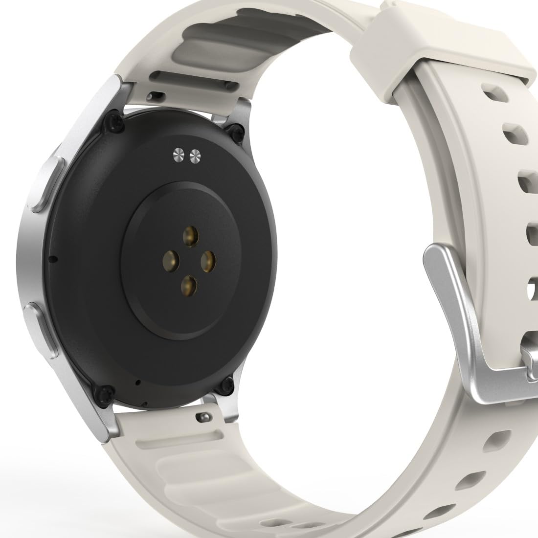 Hama Smartwatch GPS (zegarek inteligentny, smart, AMOLED 1.3, Bluetooth, wodoodporny, ładowanie magnetyczne, always-on, silikonowy pasek, srebrna koperta, 1,32", rozmowy) beżowy