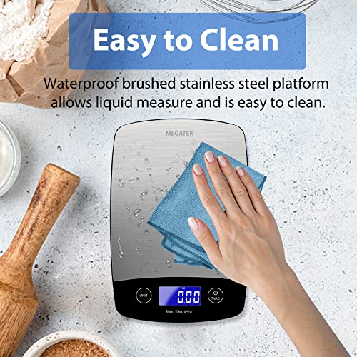 Megatek 22Lb Digital Food Kitchen Scale Weight In Grams And Ounces For Baking And Cooking, 0.05 Oz/1G Accuracy, Large Backlit Lcd Display And Weighing Platform, 304 Stainless Steel #TOP6