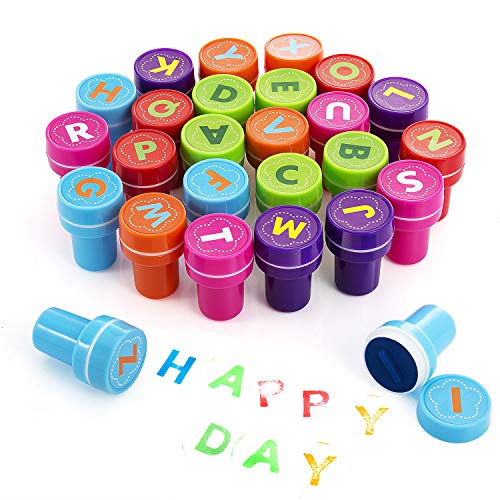 Diealles Tampons à Encre Auto-encrage, 26pcs Alphabets Auto Encrage Timbres pour Enfants