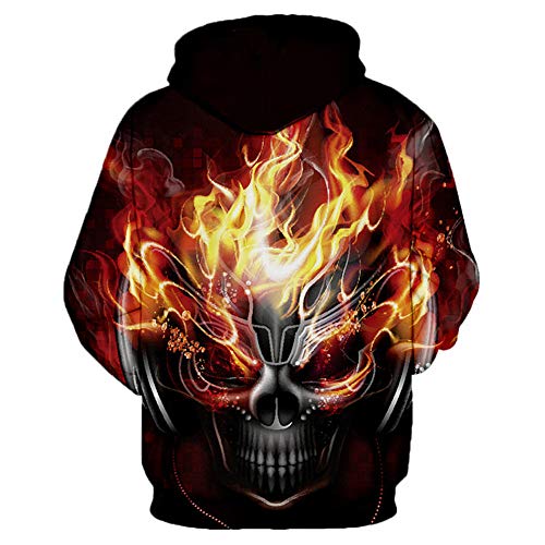 Lontse Hoodies Men Skull 3D Graphic Print Sweatshirts Pullover Tops With Pocket,Multicolor3,L #TOP1