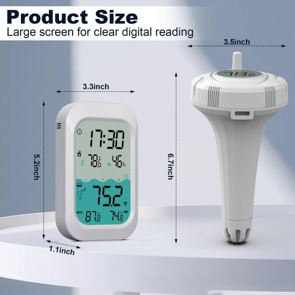 Termometro wireless per piscina, CP02, con retroilluminazione a LED, per piscine, acquari, vasche da bagno