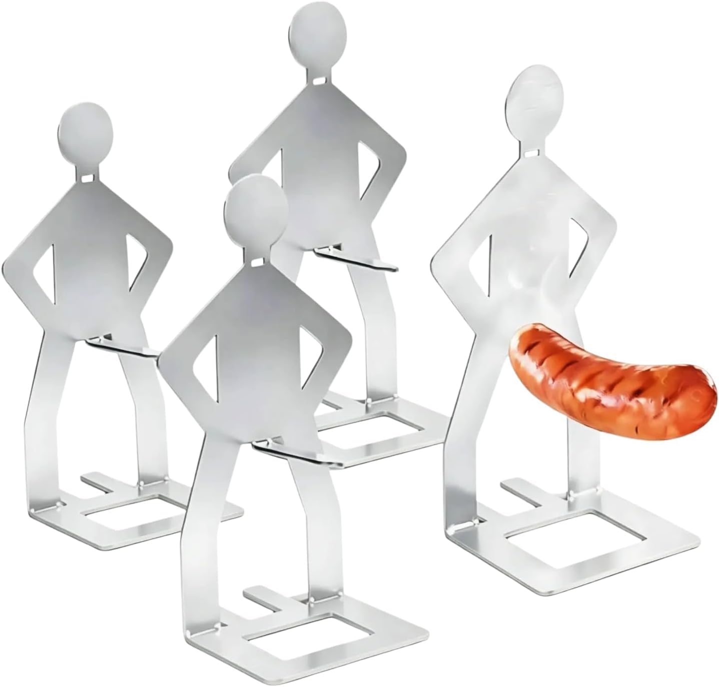 Wvu & Wvo 4 Stück Grillwursthalter Aus Edelstahl, Kreativer Stehender Mann Wurst Grillständer, Grill Zubehör für Gasgrill, Hot Dog BBQ Tools Für Outdoor Camping Kochzubehör