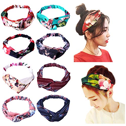 Amandir 8 Pack Headbands for Women Boho Cute Twist Headband Criss Cross Head Wraps Hair Band Bows Accessories