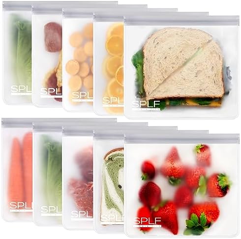 SPLF 10 Pack Reusable Sandwich Bags Dishwasher Safe, Reusable Quart Freezer Bags, Extra Thick Leakproof Food Storage Bags Silicone and Plastic Free for Marinate Meats, Cereal, Lunch, Travel Items Gray - Thumbnail 3