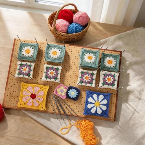 Image of 23 inch Crochet Blocking Board with 35 Pins /Pegs, Granny Square Blocking Boards for Crochet Projects, Wooden Crocheting Accessories Gifts for Crocheters