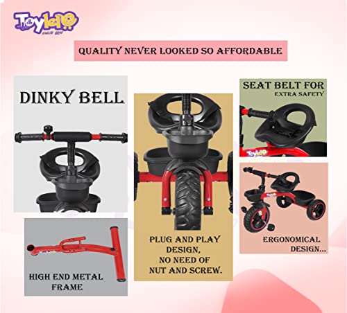 Image of Tricycle for Kids | 3-Wheel Baby Bike | Safety Harness, Storage Basket | Toddler Trike for Boys & Girls, First Bike for Kids (Red)
