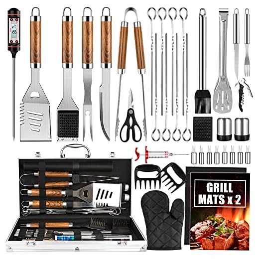 Cifaisi BBQ Grill Accessories Set, 38Pcs Stainless Steel Grill Tools Grilling Accessories with Aluminum Case, Thermometer, Grill Mats for Camping/Backyard Barbecue, Grill Set for Men Women