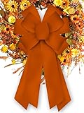 Large Thanksgiving Wreath Bow Fall Bows for Wreath Velvet Pumpkin Orange Bow for Thanksgiving Autumn Front Door Indoor Outdoor Tree Topper Harvest Decoration Supplies
