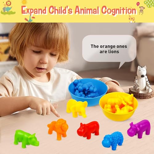 Image of Counting Animals Game Color Sorting Toys with Bowls Montessori STEM Sensory Training Early Educational Preschool Learning Toy Gift for Toddlers Kids Ages 3 4 5 6 (Animals)