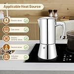 Vaolvpant Thickened 304 Stainless Steel Moka Pot 12 Cup Stovetop Espresso Maker Italian Coffee Machine 600ml 20.3oz Suitable for Gas Induction Stovetops Elegant CoffeeMaker Percolator MochaPot - Image 4