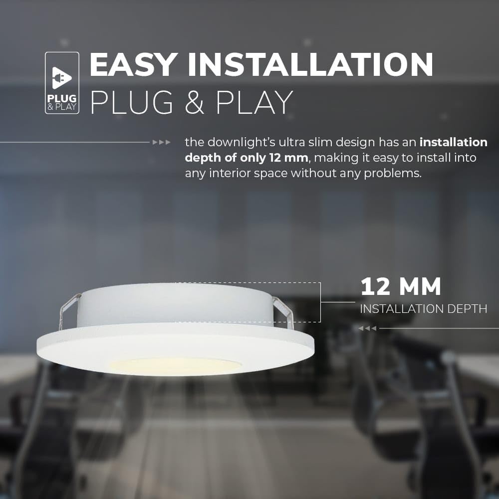 HOFTRONIC - 6er LED Einbaustrahler 230V Pavo Dimmbar Weiß 2700K Warmweiß Einbaustrahler Flach (Einbautiefe 12mm) LED Deckenleuchte IP44 für Badezimmer, Küche - Mini Möbeleinbauleuchten