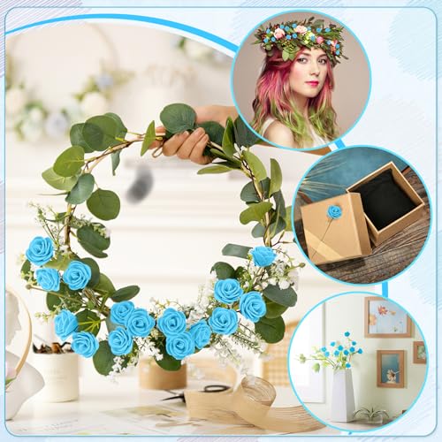 MWOOT Pack of 144 Light Blue Artificial Roses Flower Heads - Image 3