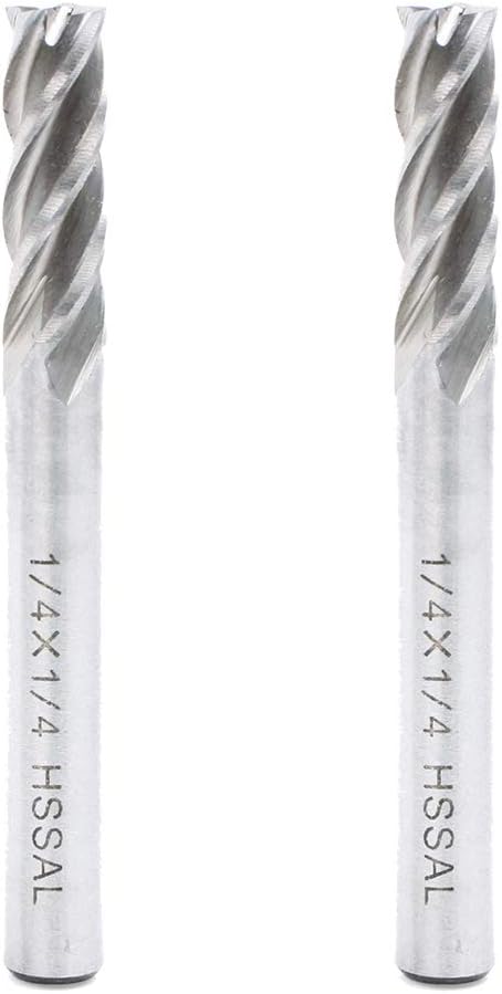 AUTOTOOLHOME 1/4 inch HSS 4 Flutes End Mills Milling Cutter End Drill Bit Straight Shank Pack of 2 CNC Milling Drill Bits Router Bits for Wood Aluminum Steel