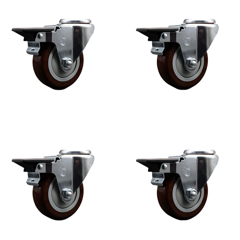 Polyurethane Swivel Bolt Hole Caster w/3.5" x 1.25" Maroon Wheel - 300 lbs Capacity/Caster - Service Caster Brand