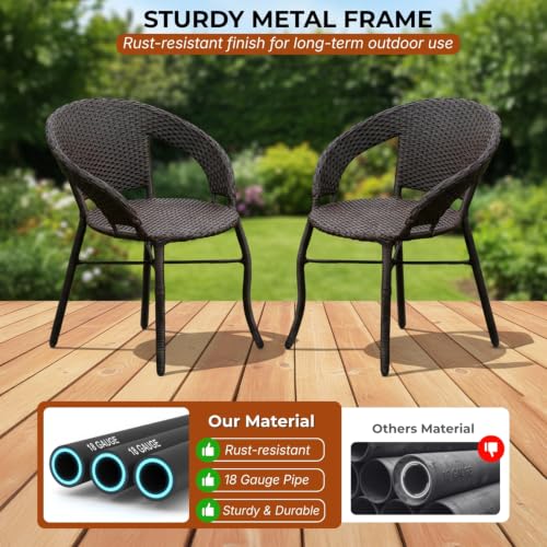 Image of DEVOKO 3 Pieces Patio Furniture Set, Wicker Outdoor Chairs and Coffee Table for Balcony, HDPE Rattan Bistro Table Set for Lawn, Garden, Backyard (Dark Brown)
