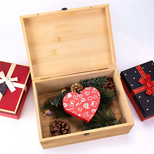 Image of Woiworco Large Bamboo Wooden Storage Box with Hinged Lid, 11 x 7.9 x 4.5 inch Natural Wooden Box for Crafts, Art, DIY, Stash, Keepsake, Gifts