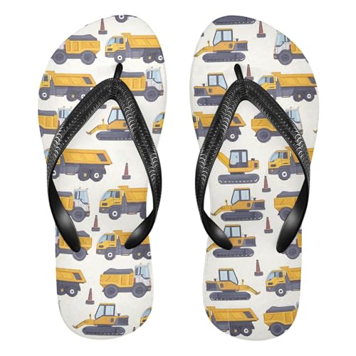 ALAZA Various Cars Excavator Vehicle Flip Flops for Women Fashion Beach Slippers Comfort Mens Flip Flops Non-Slip Rubber Shower Slippers Sandal for Hotel Travel Sport,XS