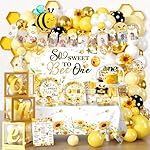272 PCS First Bee Day Decorations Girl, All-in-One Bee 1st Birthday Party Decorations Set with Balloon Arch, Plates, Cups, Napkins, Tablecloth, Banner & Backdrop, Serves 25